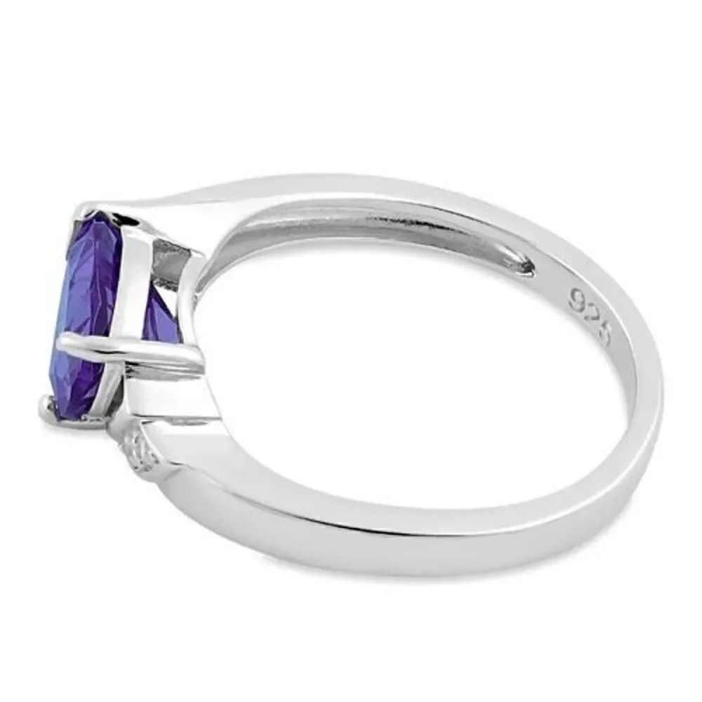 Sterling Silver Elegant Trillion Cut Amethyst CZ Ring New
